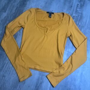 Forever 21 Scoopneck Long Sleeve TShirt Yellow Size Small